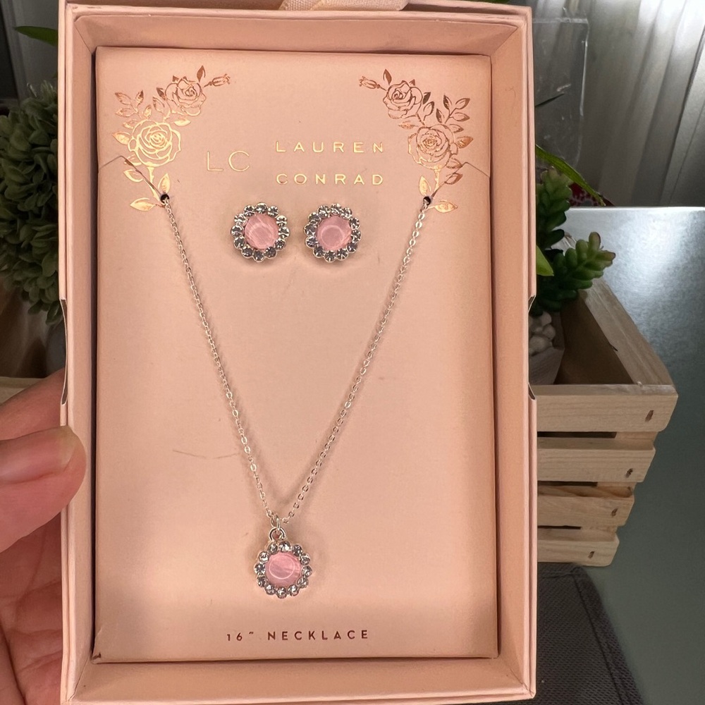 LC Lauren Conrad Pink/Silver Necklace and Earrings Set - Picture 2 of 4
